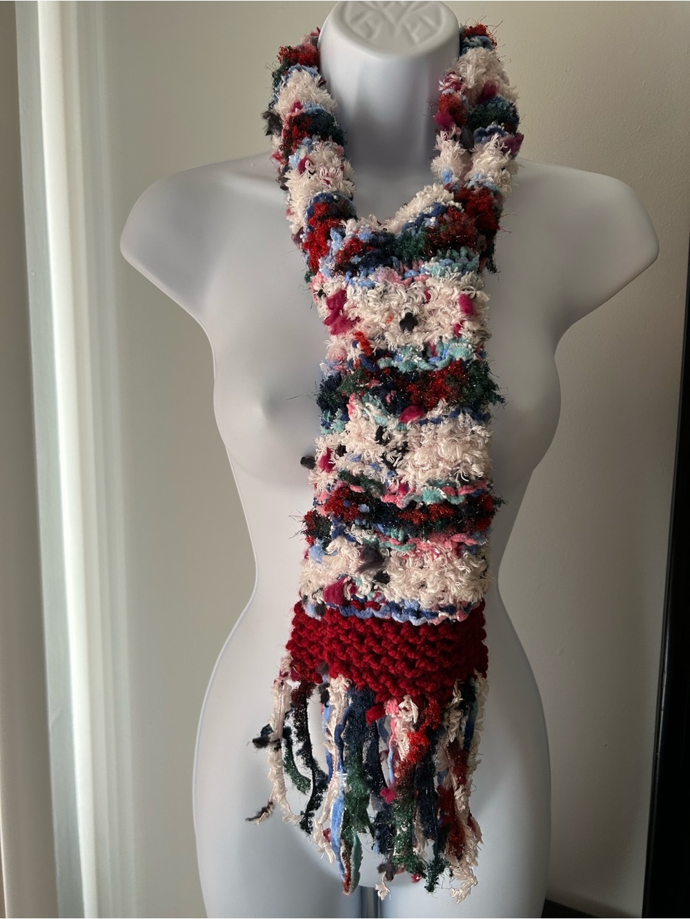 Hand-Knit Multicolor Fringe Scarf - Women's Accessory